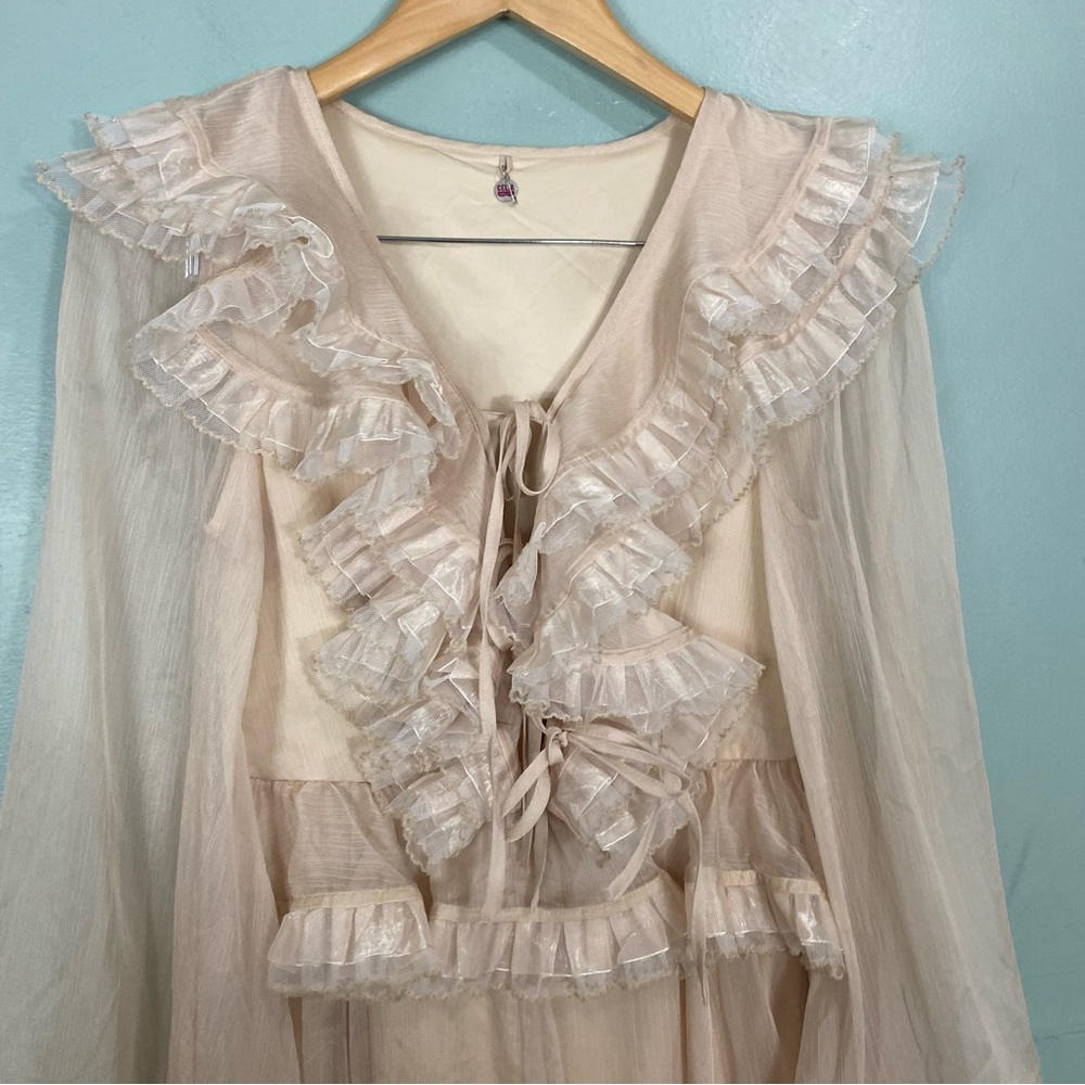 CeliaB Bliss Dress Ivory‎ Ethereal Flowy Ruffled Sheer Maxi Dress XXL - Picture 4 of 10